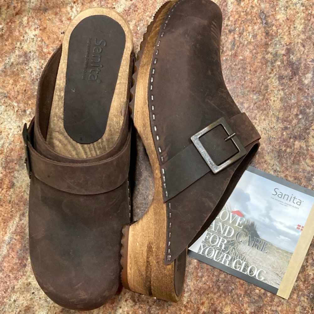 NEW Oiled Leather Women's Clogs in Antique Brown Size 40 9.5 GORG! - Picture 8 of 8